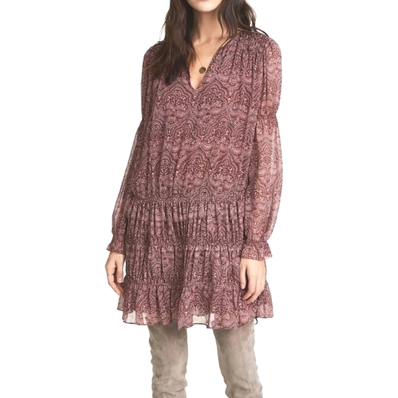 Joie Snow Port Wine Silk Paisley Boho mini dress Whimsical Forestfairy Grunge - Picture 2 of 11